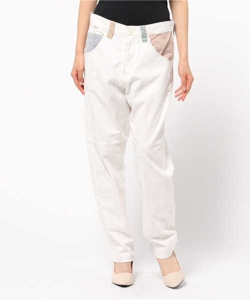 POU DOU DOU(プードゥドゥ)の「コットンサージチューリップと鳥裏プリントパンツ(その他パンツ・レディース・オフホワイト/ミント/インディゴブルー/ピンクベージュ・3/2)」の2枚目の写真