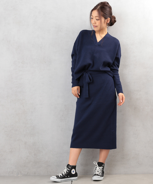 COLONY 2139（コロニートゥーワンスリーナイン）の「28/2強撚C/AC12GG1PLYミラノリブタイトスカート（スカート・レディース・ピンクベージュ/オフホワイト/ネイビー・FREE）」の4枚目の写真