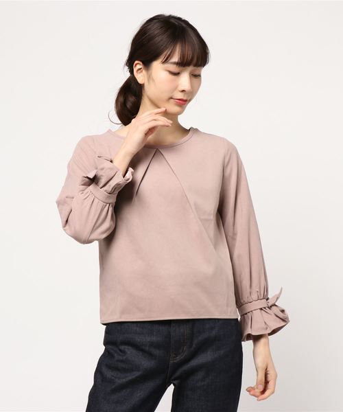 KOBE LETTUCE（コウベレタス）の「[グレンチェック柄or無地]袖リボン×タックデザインブラウス＊トップス/レディース[C2938]神戸レタス（シャツ/ブラウス・レディース・ブラック/ネイビー/ピンク/ボルドー/キャメル/チェック/ワイン/マスタード/ピンクベージュ/グレー系その他/ブラック系その他・FREE）」の8枚目の写真