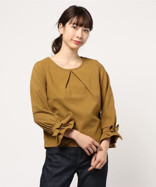 KOBE LETTUCE（コウベレタス）の「[グレンチェック柄or無地]袖リボン×タックデザインブラウス＊トップス/レディース[C2938]神戸レタス（シャツ/ブラウス・レディース・ブラック/ネイビー/ピンク/ボルドー/キャメル/チェック/ワイン/マスタード/ピンクベージュ/グレー系その他/ブラック系その他・FREE）」の22枚目の写真