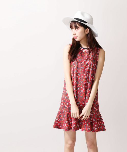 WEGO（ウィゴー）の「WEGO/ラインリブノースリーブフラワーワンピース（ワンピース・レディース・レッド・FREE）」の4枚目の写真