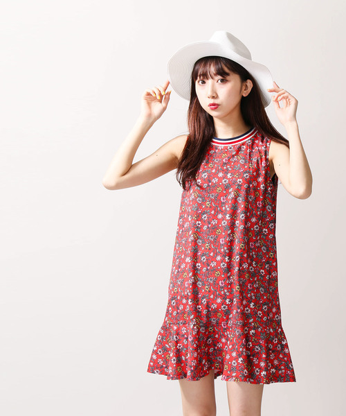 WEGO（ウィゴー）の「WEGO/ラインリブノースリーブフラワーワンピース（ワンピース・レディース・レッド・FREE）」の5枚目の写真