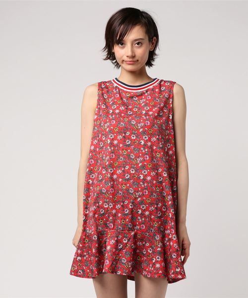 WEGO（ウィゴー）の「WEGO/ラインリブノースリーブフラワーワンピース（ワンピース・レディース・レッド・FREE）」の6枚目の写真