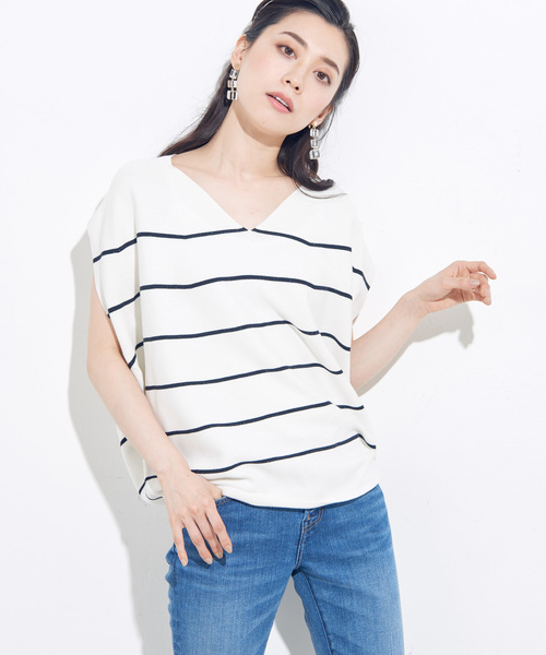 un dix cors（アンディコール）の「ガーターコクーンボーダーニット（ニット/セーター・レディース・ホワイト/ネイビー・FREE）」の4枚目の写真