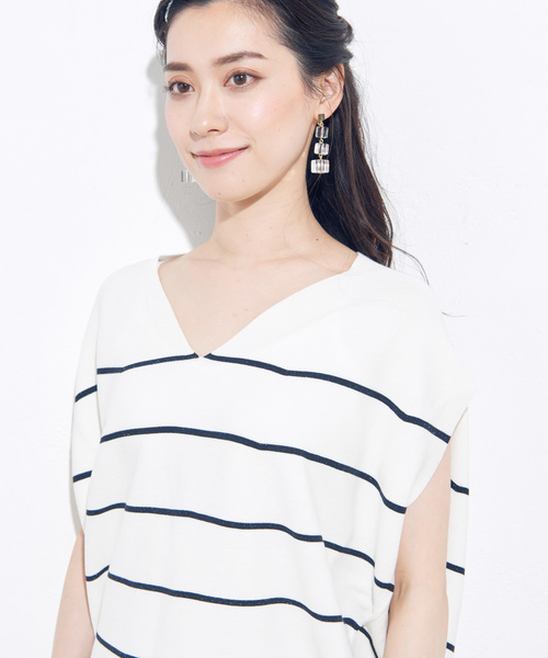 un dix cors（アンディコール）の「ガーターコクーンボーダーニット（ニット/セーター・レディース・ホワイト/ネイビー・FREE）」の8枚目の写真