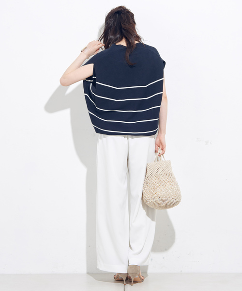 un dix cors（アンディコール）の「ガーターコクーンボーダーニット（ニット/セーター・レディース・ホワイト/ネイビー・FREE）」の6枚目の写真