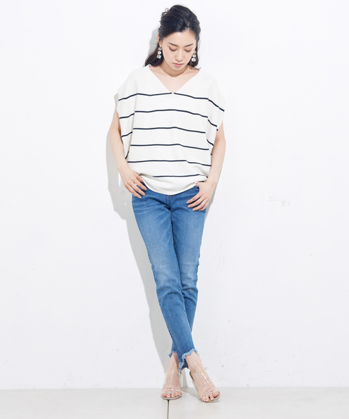 un dix cors（アンディコール）の「ガーターコクーンボーダーニット（ニット/セーター・レディース・ホワイト/ネイビー・FREE）」の16枚目の写真