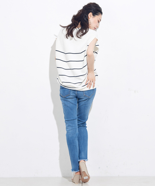 un dix cors（アンディコール）の「ガーターコクーンボーダーニット（ニット/セーター・レディース・ホワイト/ネイビー・FREE）」の5枚目の写真