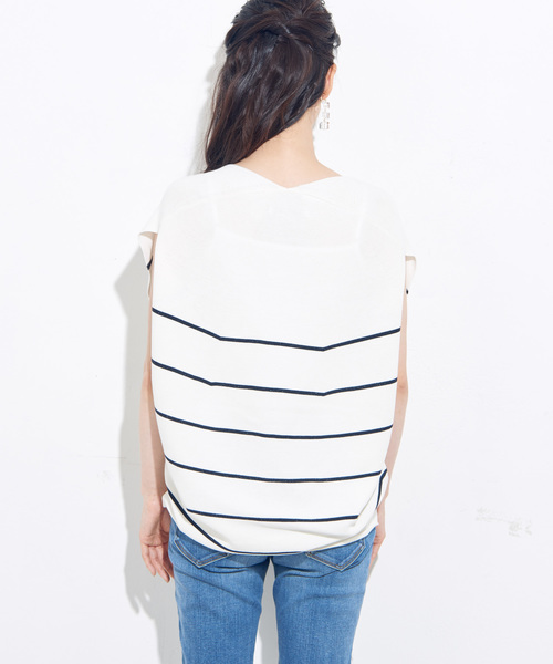 un dix cors（アンディコール）の「ガーターコクーンボーダーニット（ニット/セーター・レディース・ホワイト/ネイビー・FREE）」の9枚目の写真