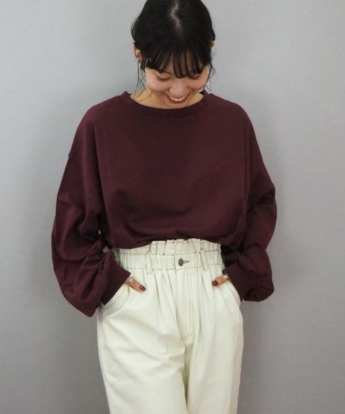 tiptop(ティップトップ)の「ボリューム袖ビッグTシャツ(Tシャツ/カットソー)」|エンジ