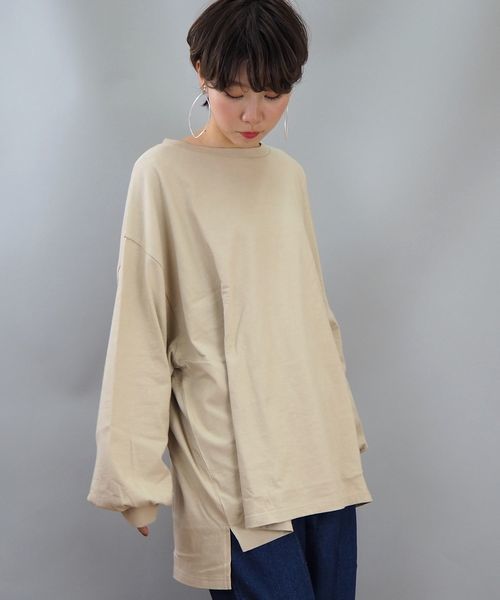 tiptop(ティップトップ)の「ボリューム袖ビッグTシャツ(Tシャツ/カットソー)」|ベージュ