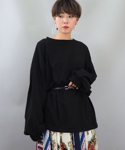 tiptop(ティップトップ)の「ボリューム袖ビッグTシャツ(Tシャツ/カットソー)」|ブラック