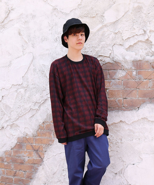 revertical(リバーティカル)の「グレンチェック柄 長袖 プルオーバー スウェット(Tシャツ/カットソー・メンズ・ブラック/レッド/チャコールグレー・M/L)」の5枚目の写真
