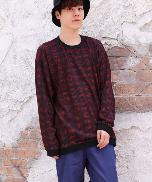 revertical(リバーティカル)の「グレンチェック柄 長袖 プルオーバー スウェット(Tシャツ/カットソー・メンズ・ブラック/レッド/チャコールグレー・M/L)」の4枚目の写真