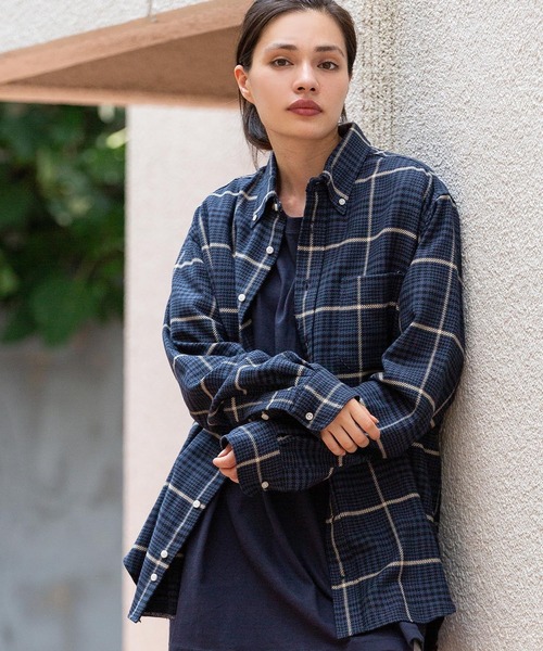 GITMAN VINTAGE(ギットマン ヴィンテージ)の「GITMAN VINTAGE/ギットマンヴィンテージ COTTON HOUNDSTOOTH TWEED SHIRT(シャツ/ブラウス・メンズ・ブラウン/ネイビー・M/L)」の2枚目の写真