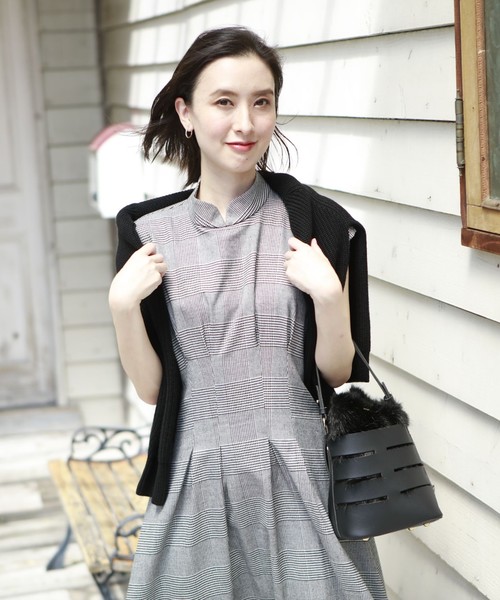 Maeda Kishiko ワンピース Select セール グレンチェックマオカラーワンピ ワンピース Le Jour ルジュール のファッション Directed Kishiko By 最適な価格の