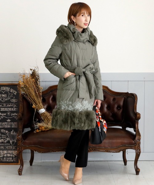 Leilian 美品 フォックスファー ダウンコート キルティング 茶 9