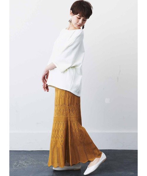 MEDE19F（メデジュウキュウ）の「ＭＥＤＥ１９Ｆ　透かし編みニットスカート（スカート・レディース・アイボリー/キャメル・MEDIUM/LARGE/X-LARGE/NM）」の8枚目の写真
