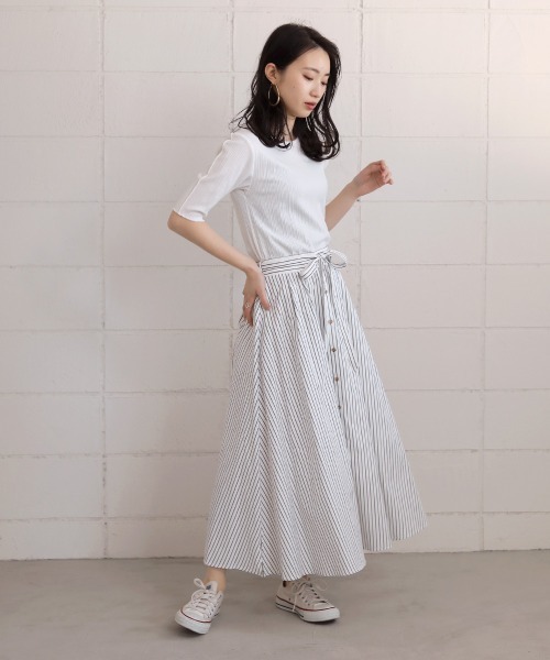 Bou Jeloud(ブージュルード)の「Aラインストライプロングスカート(スカート・レディース・ピンク/ブルー/ナチュラル/A・38)」の9枚目の写真