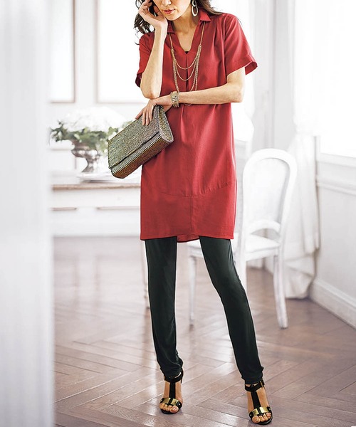 Bellunaレーヨン麻素材スキッパーワンピース ワンピース Belluna Plus ベルーナ のファッション