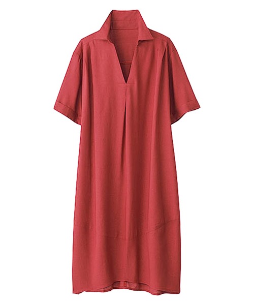 Bellunaレーヨン麻素材スキッパーワンピース ワンピース Belluna Plus ベルーナ のファッション