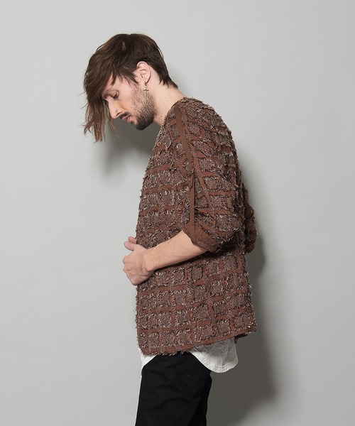 NO ID.（ノーアイディ）の「フリンジチェックノーカラー9分袖1B-JKT 