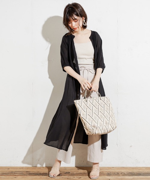 natural couture（ナチュラルクチュール）の「綿シフォンシアーシャツワンピース（ワンピース・レディース・ブラック/グレイッシュベージュ/グリーン/ラベンダー・FREE）」の15枚目の写真