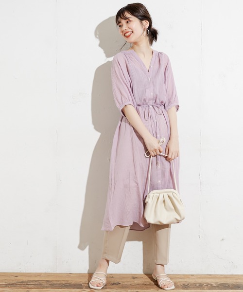 natural couture（ナチュラルクチュール）の「綿シフォンシアーシャツワンピース（ワンピース・レディース・ブラック/グレイッシュベージュ/グリーン/ラベンダー・FREE）」の8枚目の写真