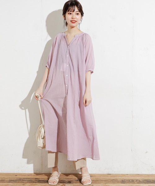 natural couture（ナチュラルクチュール）の「綿シフォンシアーシャツワンピース（ワンピース・レディース・ブラック/グレイッシュベージュ/グリーン/ラベンダー・FREE）」の21枚目の写真