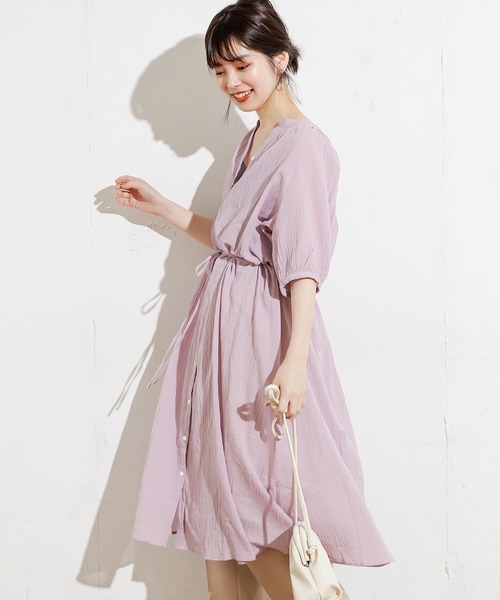 natural couture（ナチュラルクチュール）の「綿シフォンシアーシャツワンピース（ワンピース・レディース・ブラック/グレイッシュベージュ/グリーン/ラベンダー・FREE）」の17枚目の写真