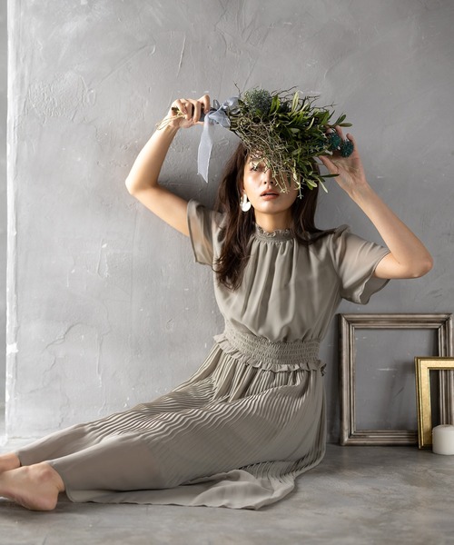 Zozotown限定 アコーディオンプリーツ ロング丈ワンピースドレス 裏地付き ドレス Replete リプリート のファッション ドレス セール