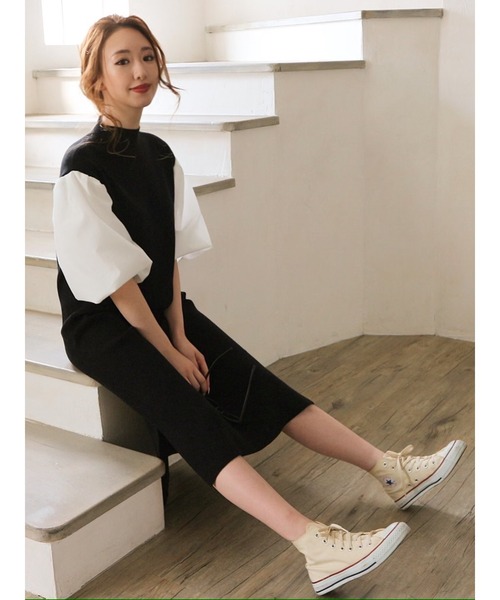 ROYAL PARTY(ロイヤルパーティー)の「【ZOZO限定】ボリュームスリーブドッキングニットワンピース(ワンピース・レディース・ブラック/ライトグレー/キャメル・FREE)」の7枚目の写真