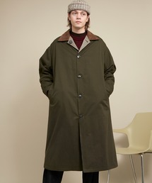 EMMA CLOTHES | オーバーサイズ クレリックコーデュロイ リバーシブルロングバルカラーコート(ピーチスキン/千鳥格子) EMMA CLOTHES 2020AW(ステンカラーコート)