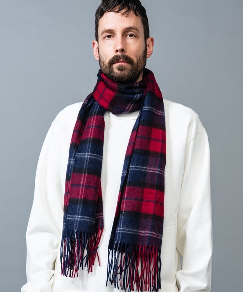 MR.OLIVE（ミスターオリーブ）の「【直営限定/ユニセックス】カシミア タータンチェック柄ストール（ストール/ショール・メンズ・レッド/レッド系その他/ブラック×レッド・FREE）」の3枚目の写真