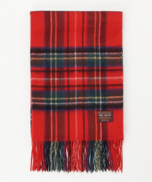 MR.OLIVE（ミスターオリーブ）の「【直営限定/ユニセックス】カシミア タータンチェック柄ストール（ストール/ショール・メンズ・レッド/レッド系その他/ブラック×レッド・FREE）」の5枚目の写真