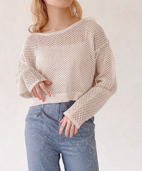 VANNIE U(ヴァニーユー)の「マルチWAYメッシュニット(Tシャツ/カットソー・レディース・ライトグリーン/アイボリー/ブラック・FREE)」の10枚目の写真