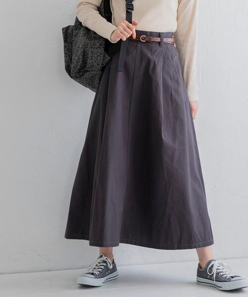 coen（コーエン）の「ロングフレアワークスカート（スカート・レディース・オリーブ/ダークグレー/ベージュ・MEDIUM/SMALL）」の2枚目の写真