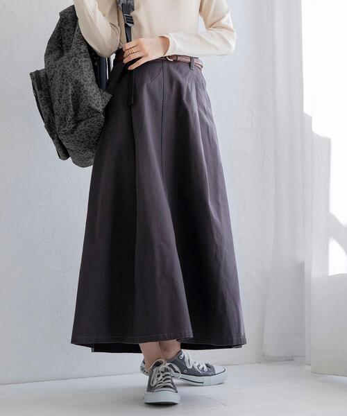 coen（コーエン）の「ロングフレアワークスカート（スカート・レディース・オリーブ/ダークグレー/ベージュ・MEDIUM/SMALL）」の4枚目の写真