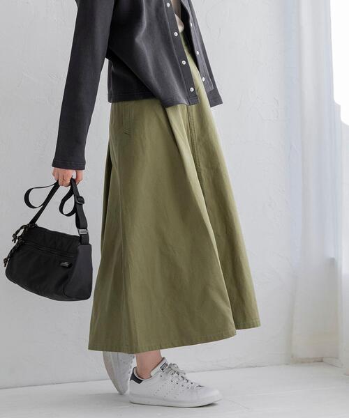 coen（コーエン）の「ロングフレアワークスカート（スカート・レディース・オリーブ/ダークグレー/ベージュ・MEDIUM/SMALL）」の6枚目の写真