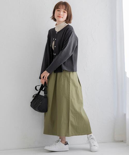 coen（コーエン）の「ロングフレアワークスカート（スカート・レディース・オリーブ/ダークグレー/ベージュ・MEDIUM/SMALL）」の21枚目の写真