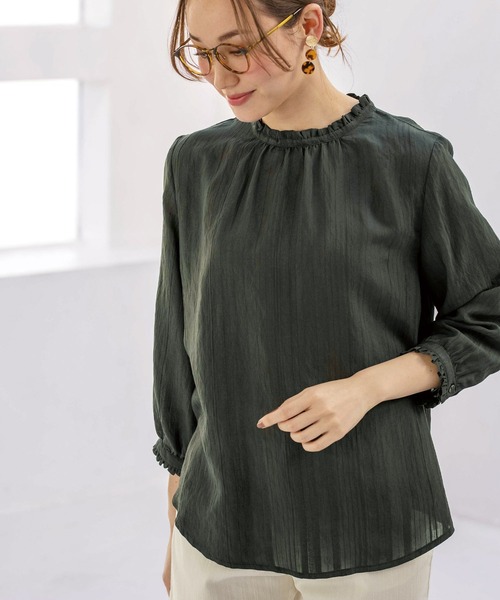 BELLUNA PLUS（ベルーナ）の「ドビーストライプフリルデザインブラウス（シャツ/ブラウス・レディース・チャコール/オフホワイト/ライトグリーン・MEDIUM/LARGE/X-LARGE）」の18枚目の写真