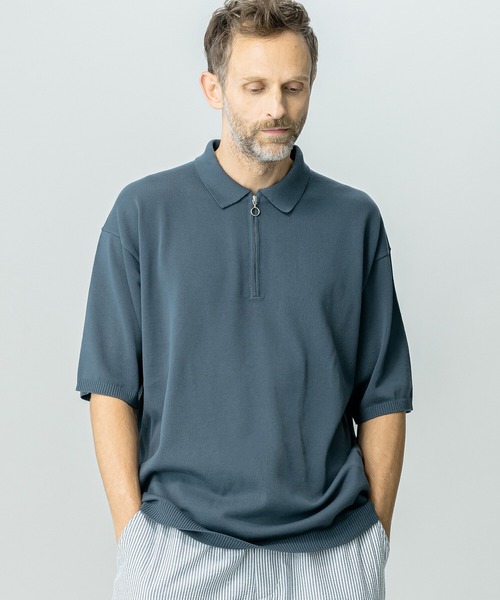 ROBERTO COLLINA（ロベルトコリーナ）の「【roberto collina】〈別注〉ハーフジップ 半袖ポロニット MEN（ポロシャツ・メンズ・ブラック/オリーブ/カーキ/ブルー・MEDIUM/LARGE）」の7枚目の写真