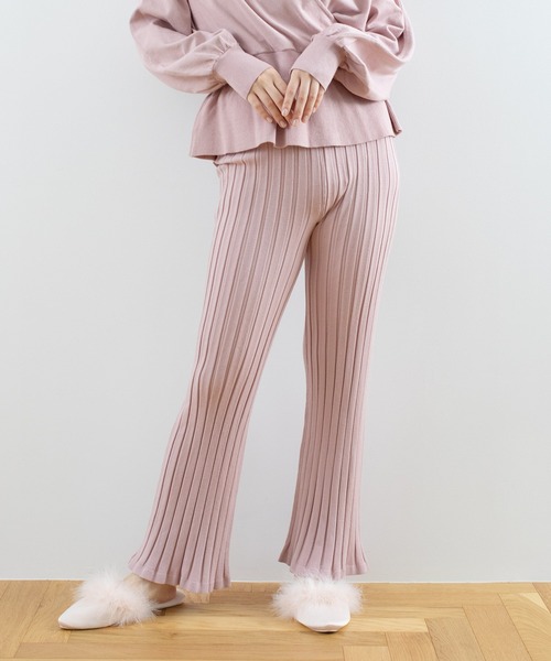 REVEYU（レブユー）の「REVEYU/pleatedknit flarepants（ルームウェア/パジャマ・レディース・ライトピンク/アイボリー・FREE）」の4枚目の写真