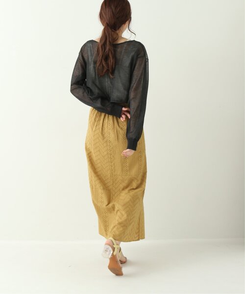 RAY CASSIN（レイカズン）の「ショートシアーニットカーデ（ニット/セーター・レディース・ブラック/オレンジ/キナリ・FREE）」の7枚目の写真