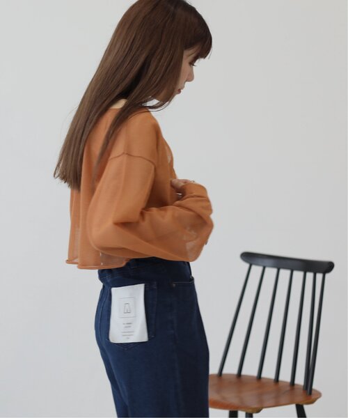 RAY CASSIN（レイカズン）の「ショートシアーニットカーデ（ニット/セーター・レディース・ブラック/オレンジ/キナリ・FREE）」の10枚目の写真