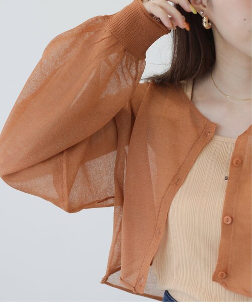 RAY CASSIN（レイカズン）の「ショートシアーニットカーデ（ニット/セーター・レディース・ブラック/オレンジ/キナリ・FREE）」の13枚目の写真