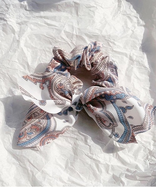 ピンク ペイズリー シュシュ バンダナ柄 バンダナ柄 リボンシュシュ 全