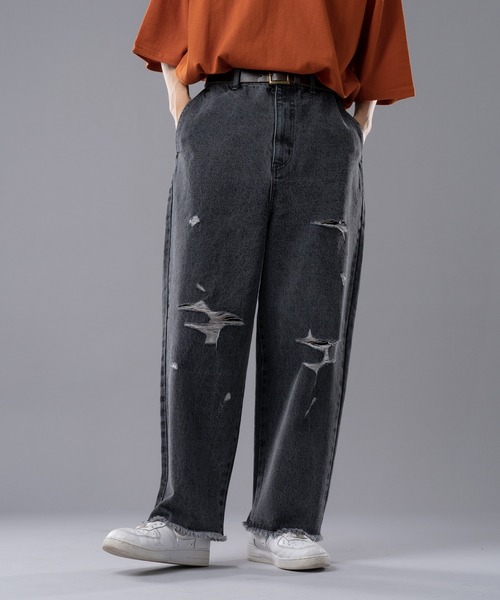 kutir（クティール）の「ダメージデニムワイドストレートパンツ（デニムパンツ・メンズ・ライトブルー/ブラック/オフホワイト・SMALL/MEDIUM/LARGE）」の22枚目の写真