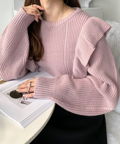 セール】【累計販売枚数2万枚突破！】ショルダーフリルニットプル