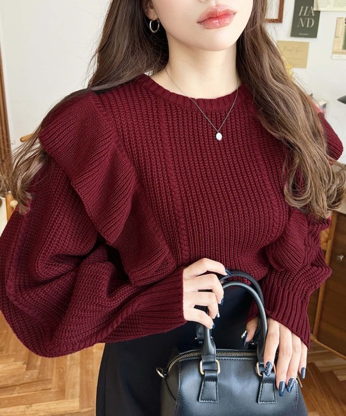 MORABITO フリルニットセーター　七分袖 38 MORABITO フリルニットセーター 七分袖 38